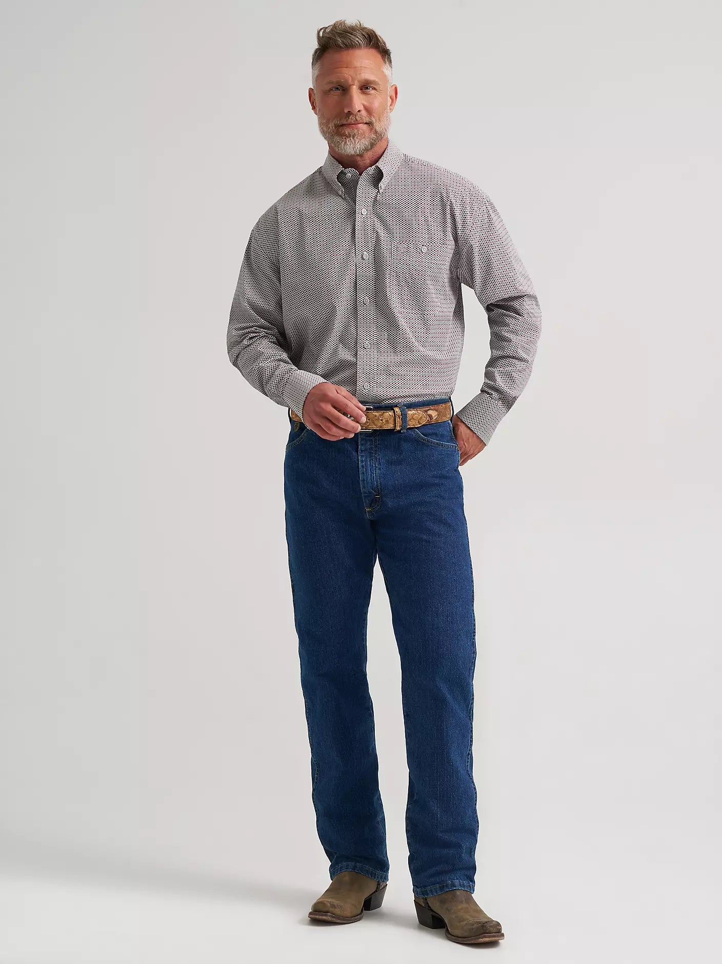 Wrangler® George Strait™ Long Sleeve Button Down One Pocket Shirt in Grey Spur