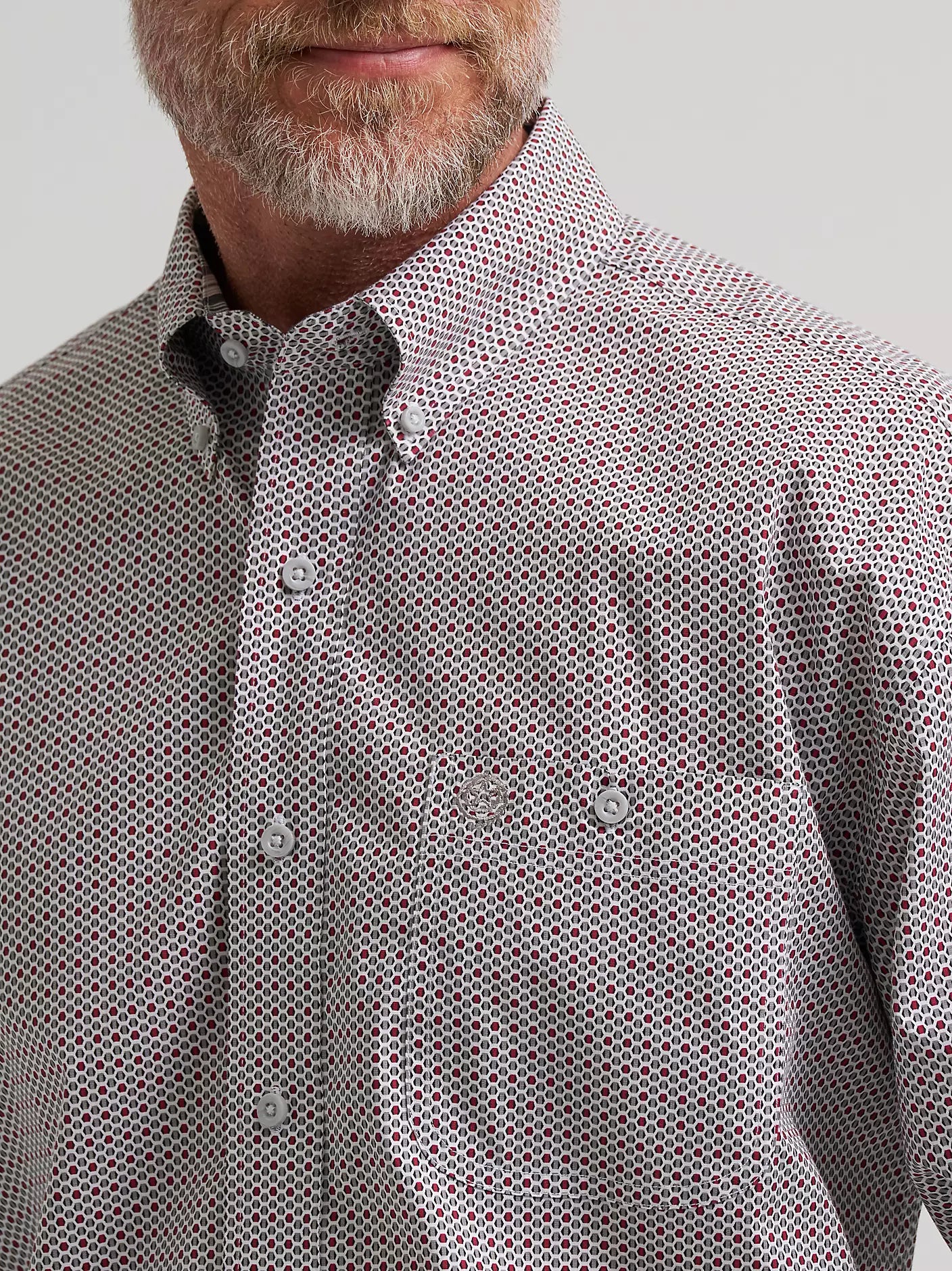Wrangler® George Strait™ Long Sleeve Button Down One Pocket Shirt in Grey Spur