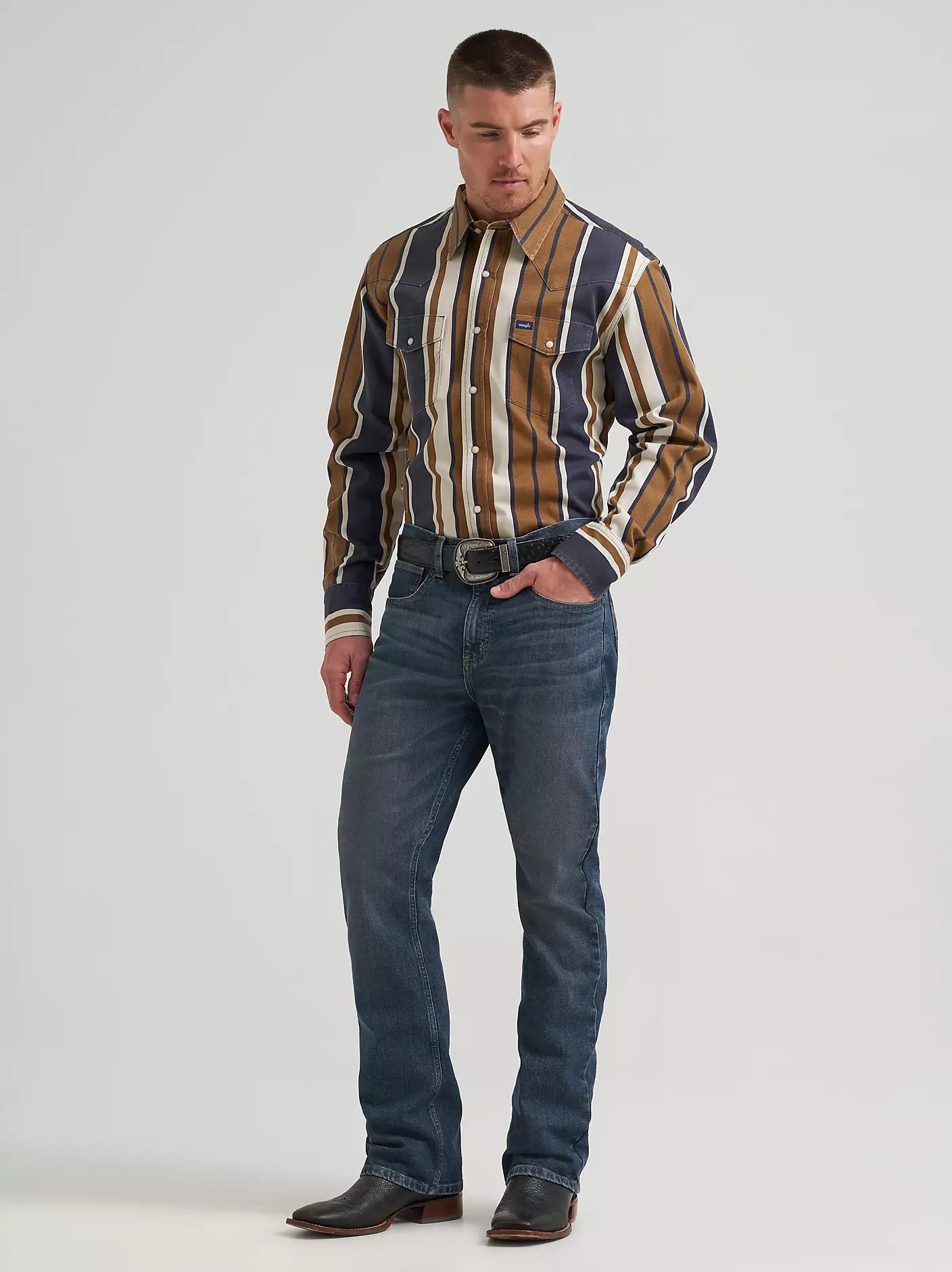 Wrangler Vintage-Inspired Brushpopper Western Snap Workshirt in Amber Wheat