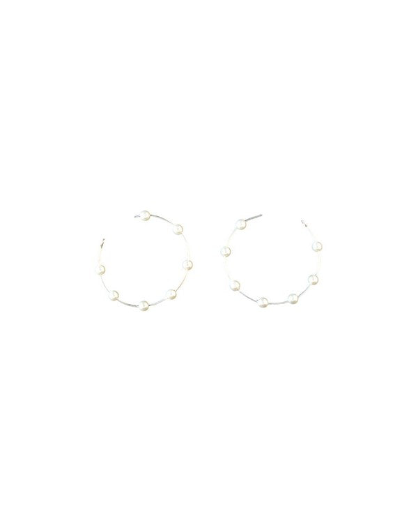 Blazin Roxx Silver Pearl Hoops Earrings