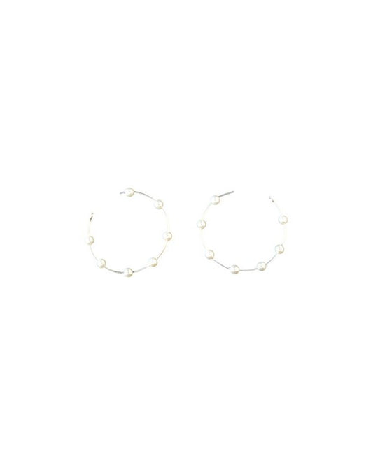 M&F Western Blazin Roxx Silver Pearl Hoops Earrings