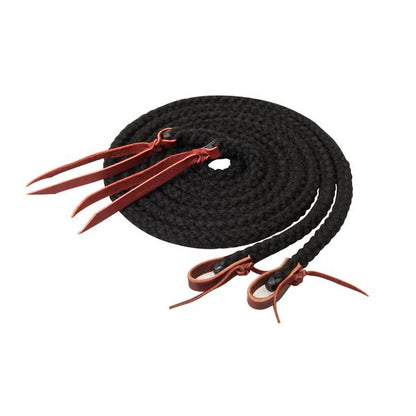 Black braided rein on white background