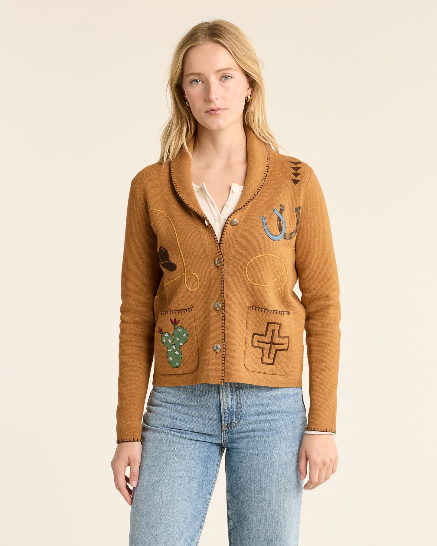 Pendleton Women's Western Souvenir Buckskin Brown Cardigan