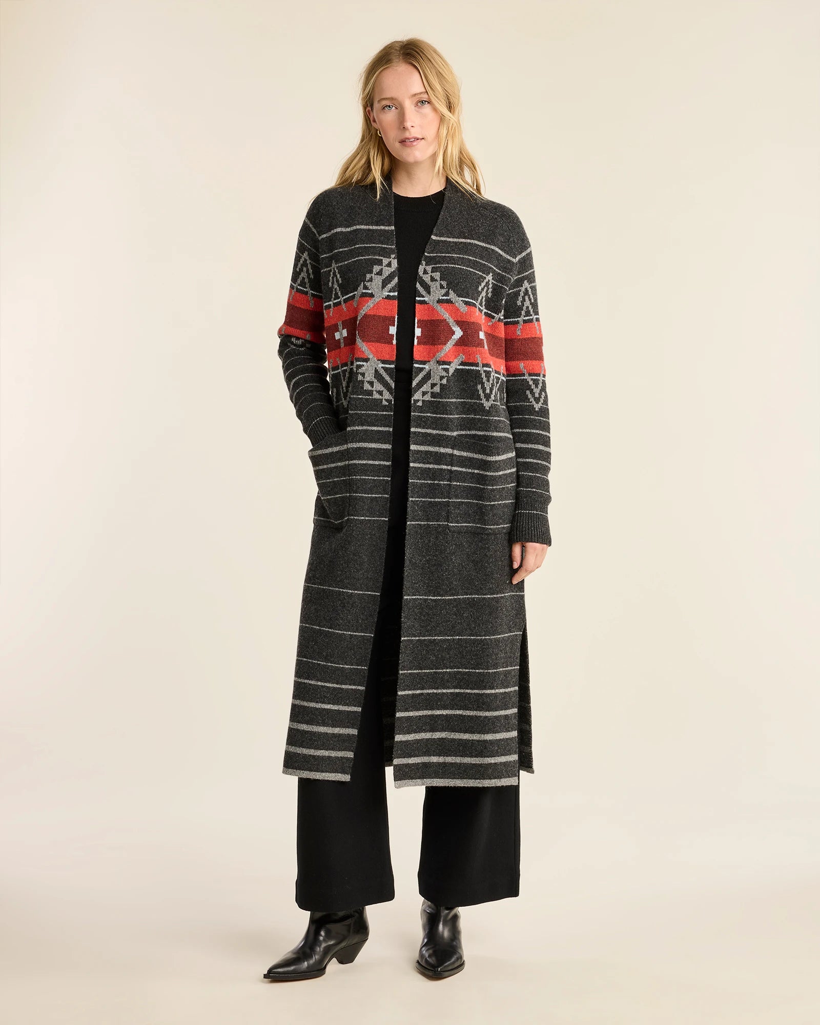 Pendleton Women's Lambswool Duster Cardigan in Black Heather Multi ...