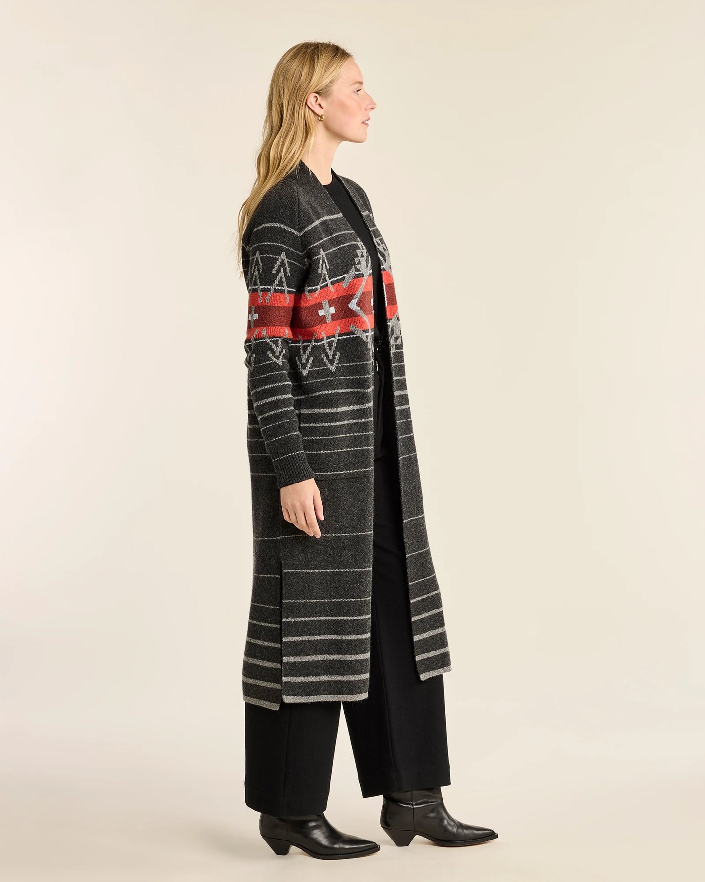 Pendleton Women's Lambswool Duster Cardigan in Black Heather Multi