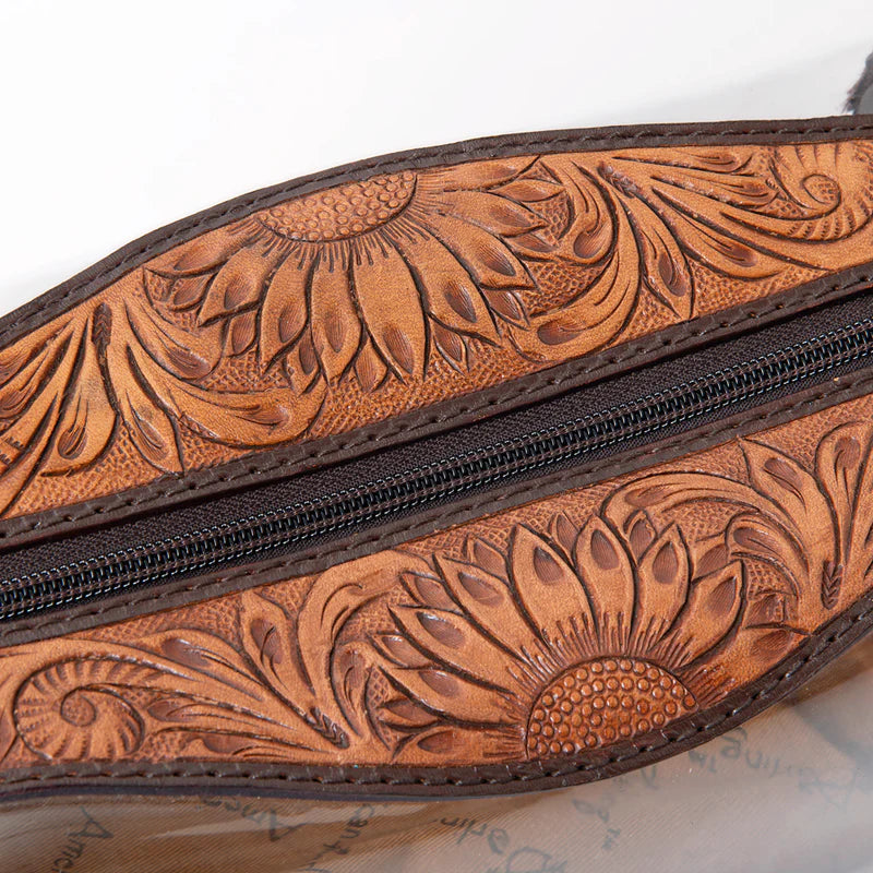 American Darling Clear Western Toiletry Bag with Tooled Leather Trim