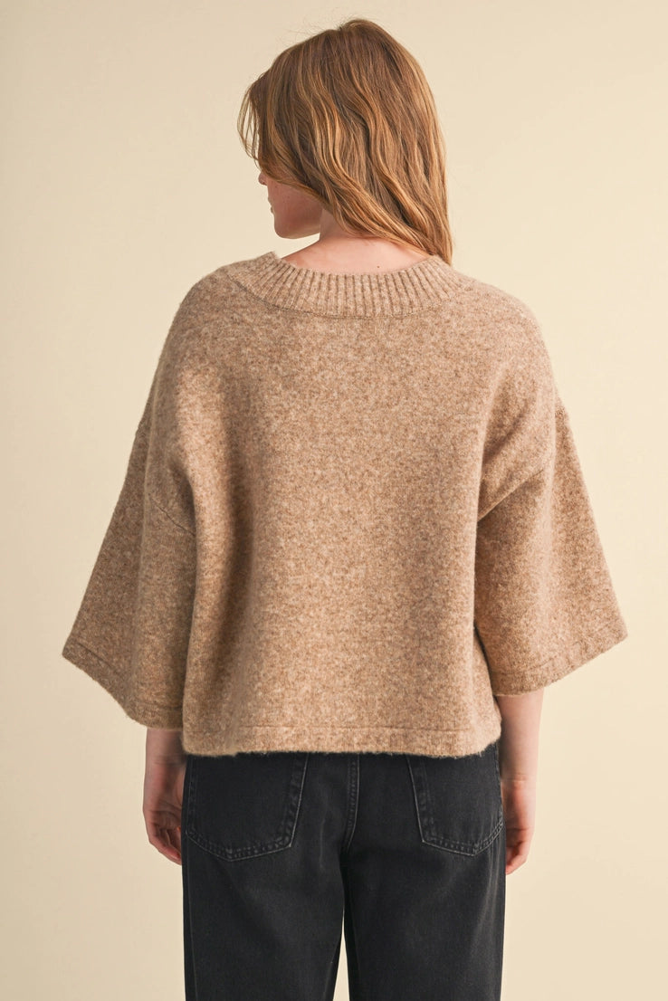 Elbow Length Sleeve Sweater Cardigan in Mocha Brown