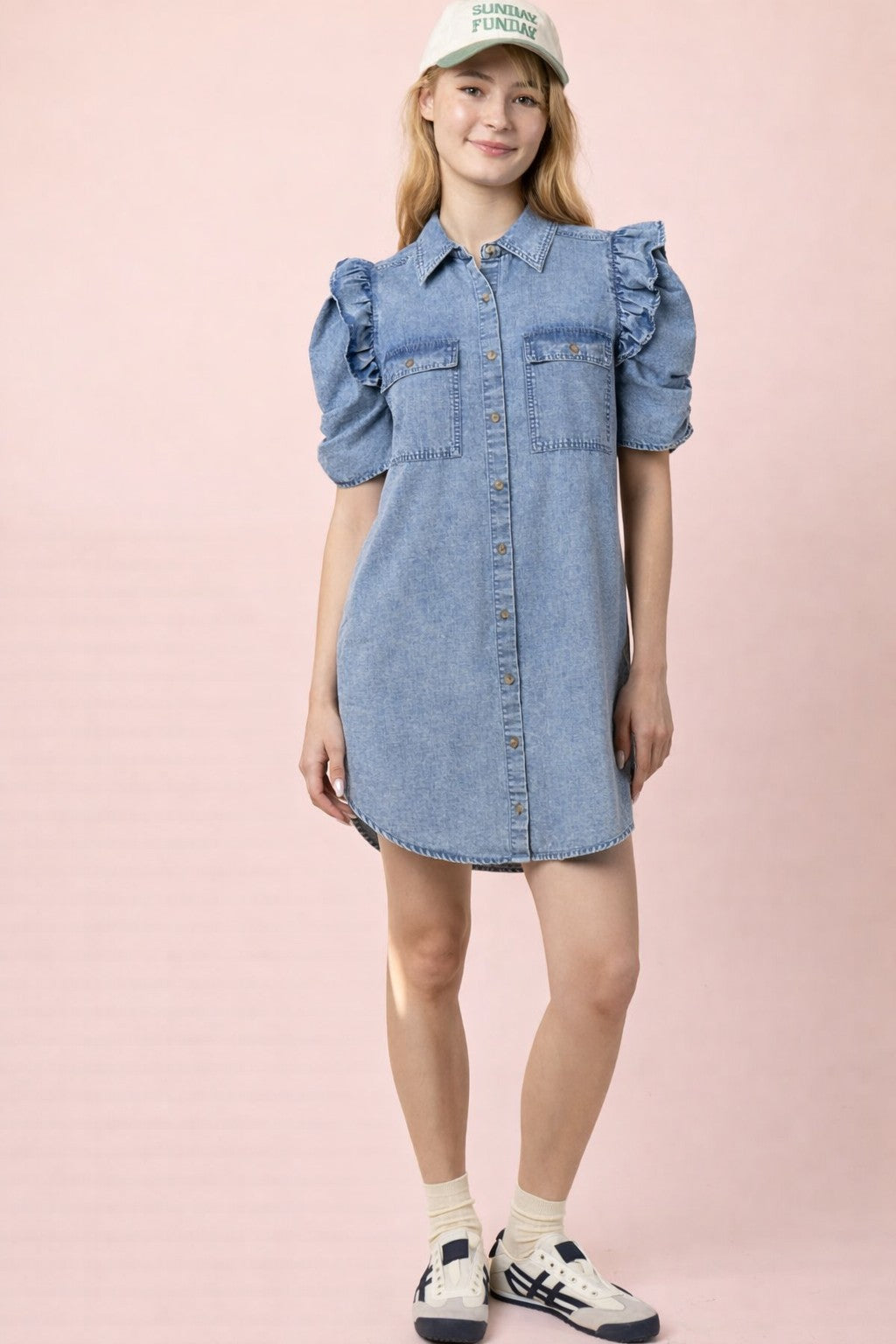 Mineral Washed Indigo Button-Down Mini Shirt Dress