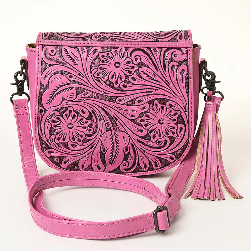 American Darling Hand-Tooled Pink Tassel Crossbody