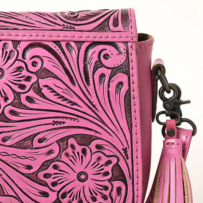 American Darling Hand-Tooled Pink Tassel Crossbody
