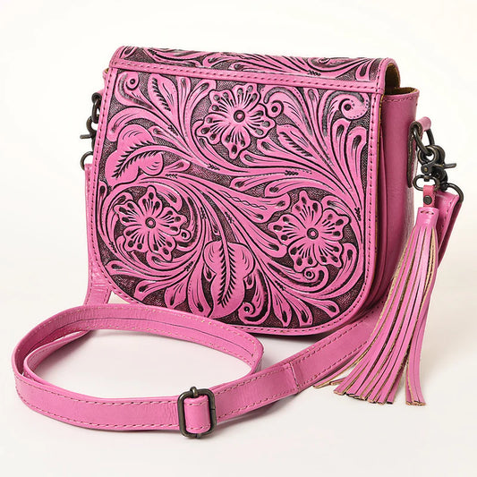 American Darling Hand-Tooled Pink Tassel Crossbody