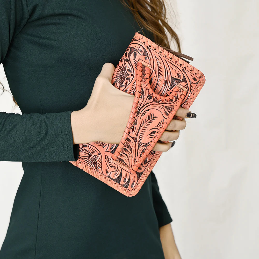 American Darling Coral Pink Clutch/Crossbody Genuine Western Leather Bag