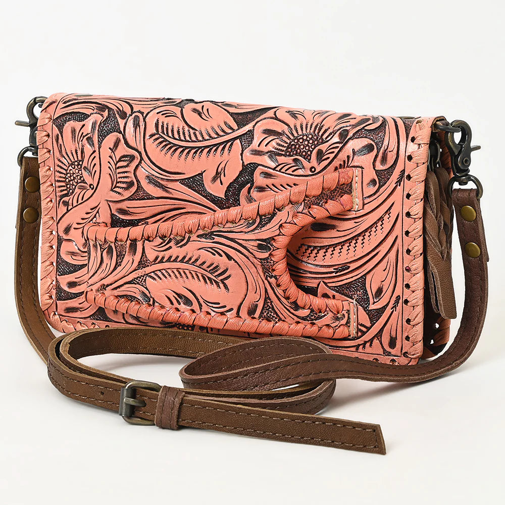 American Darling Coral Pink Clutch/Crossbody Genuine Western Leather Bag