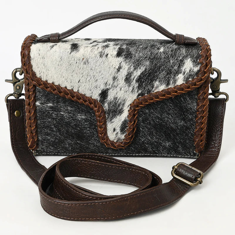 American Darling Hair-On Cowhide Leather Crossbody with Braided Trim & Handle