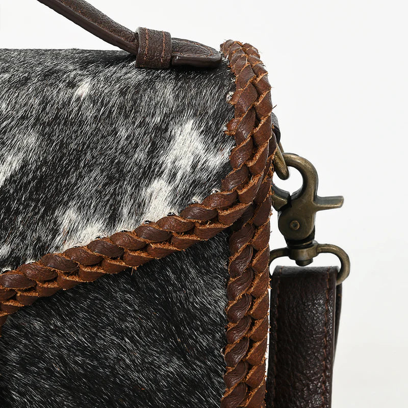 American Darling Hair-On Cowhide Leather Crossbody with Braided Trim & Handle