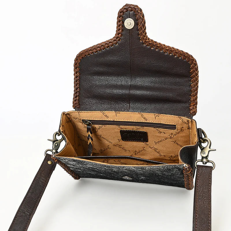 American Darling Hair-On Cowhide Leather Crossbody with Braided Trim & Handle