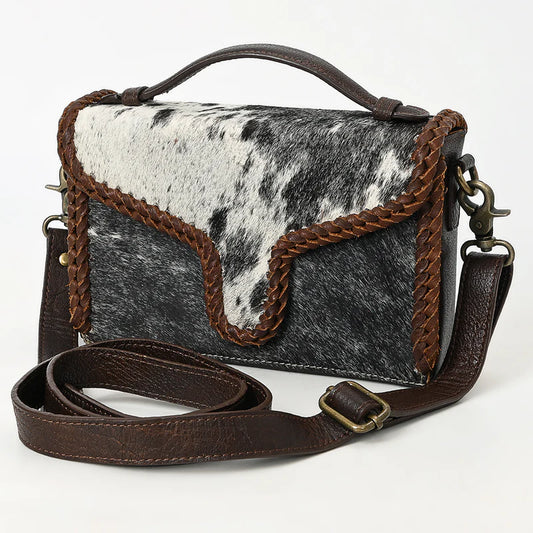 American Darling Hair-On Cowhide Leather Crossbody with Braided Trim & Handle