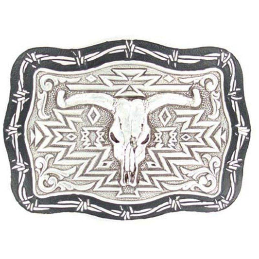 Silver and Black Steer Skull Head Buckle