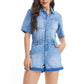 Bayeas Denim Romper with Rolled Hem