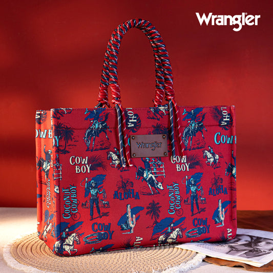 Wrangler Aloha Cowboy Canvas Tote in Red