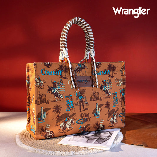 Wrangler Aloha Cowboy Canvas Tote in Brown
