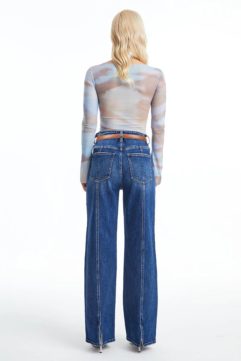 BAYEAS High Rise Wide Leg Denim Jeans in Deep Sea