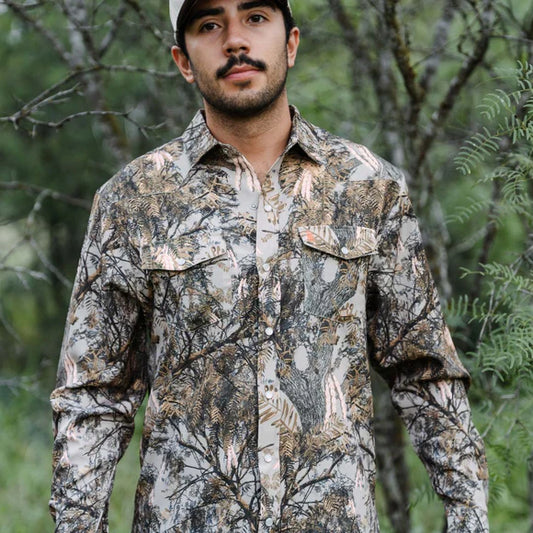 Raised By Coyotes Mesquite Camo Long Sleeve Pearl Snap Shirt