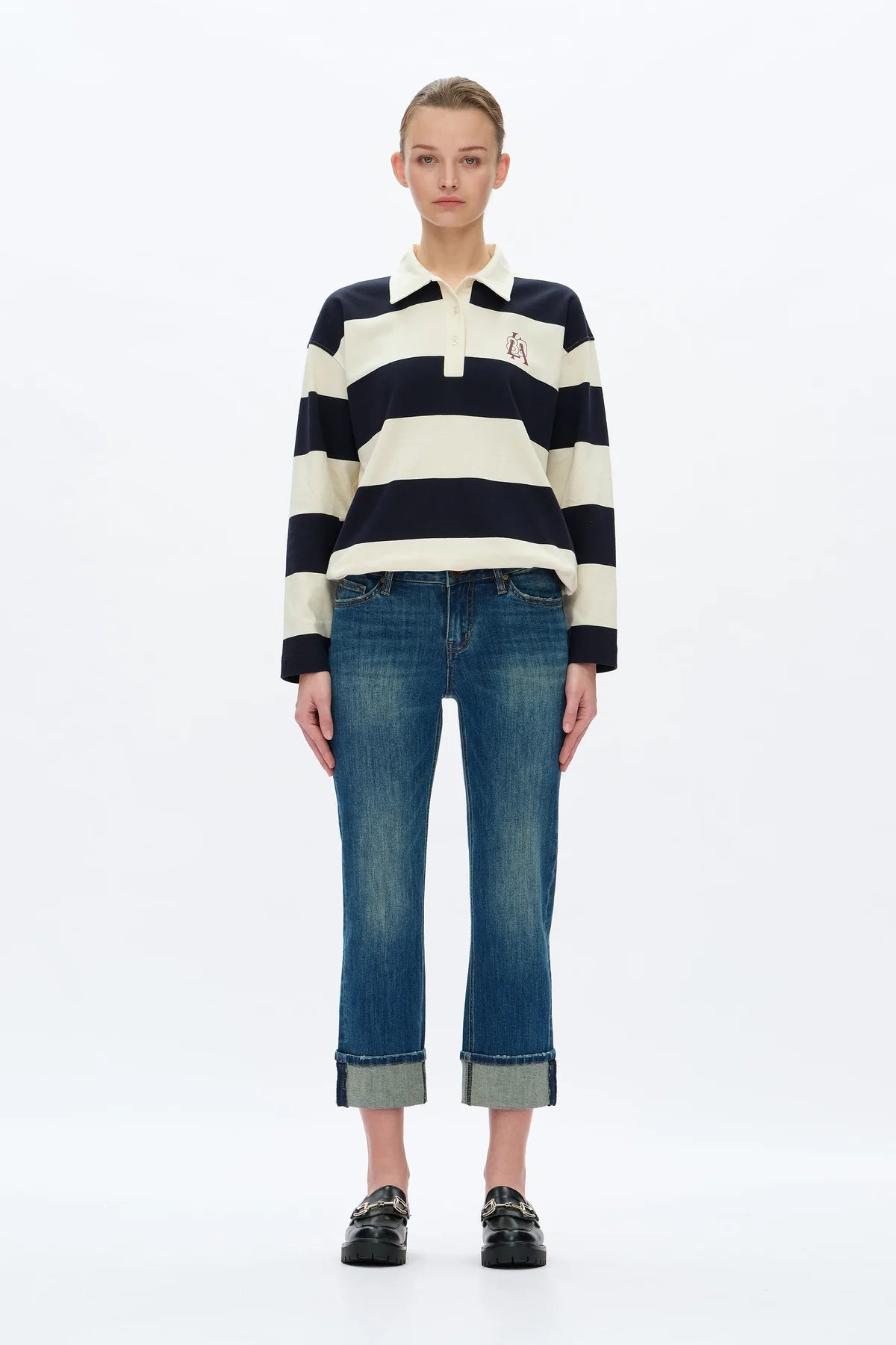 Bayeas Low Rise Straight Leg Jeans in Retro Dark Blue
