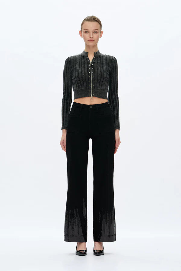 Bayeas Mid Rise Sequin Wide Leg Jeans