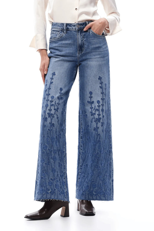 Bayeas High Rise Embroidered Wide Leg Jeans