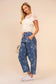 Blue B Western Print Barrel Leg Denim Jean