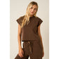Cloud Knit Cap Sleeve Athleisure Top in Brown