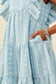 Girls Blue Embroidered Ruffled Lace Sleeveless Dress