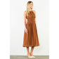 Sleeveless Crinkled Midi Dress in Brown