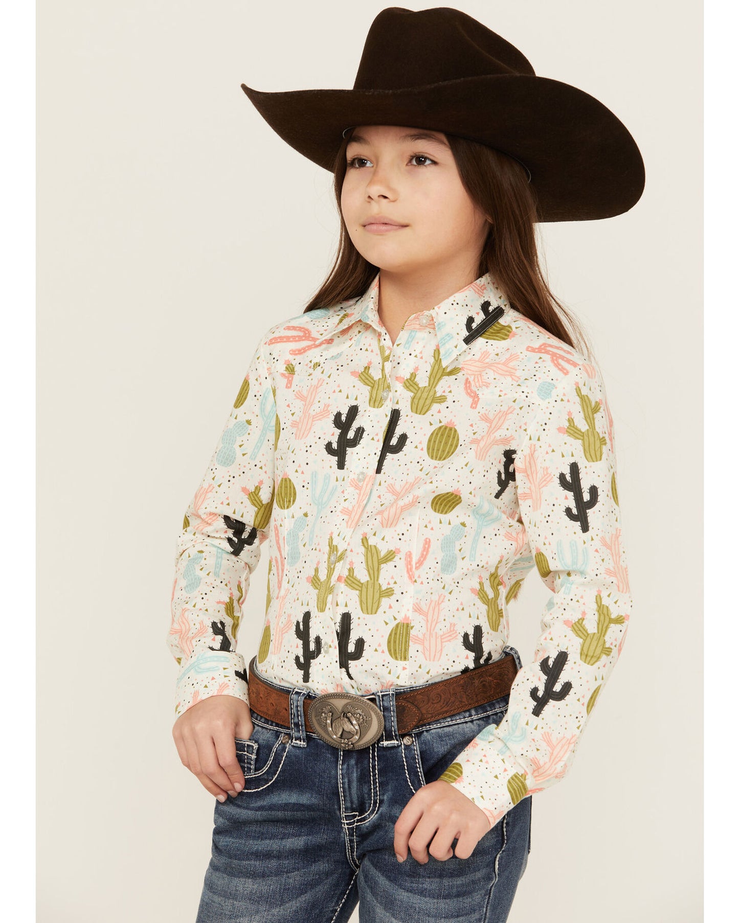 Cinch Girl's Cream Cactus Print Button-Down Shirt