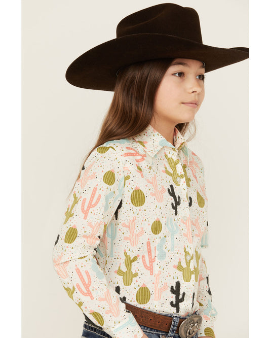 Cinch Girl's Cream Cactus Print Button-Down Shirt