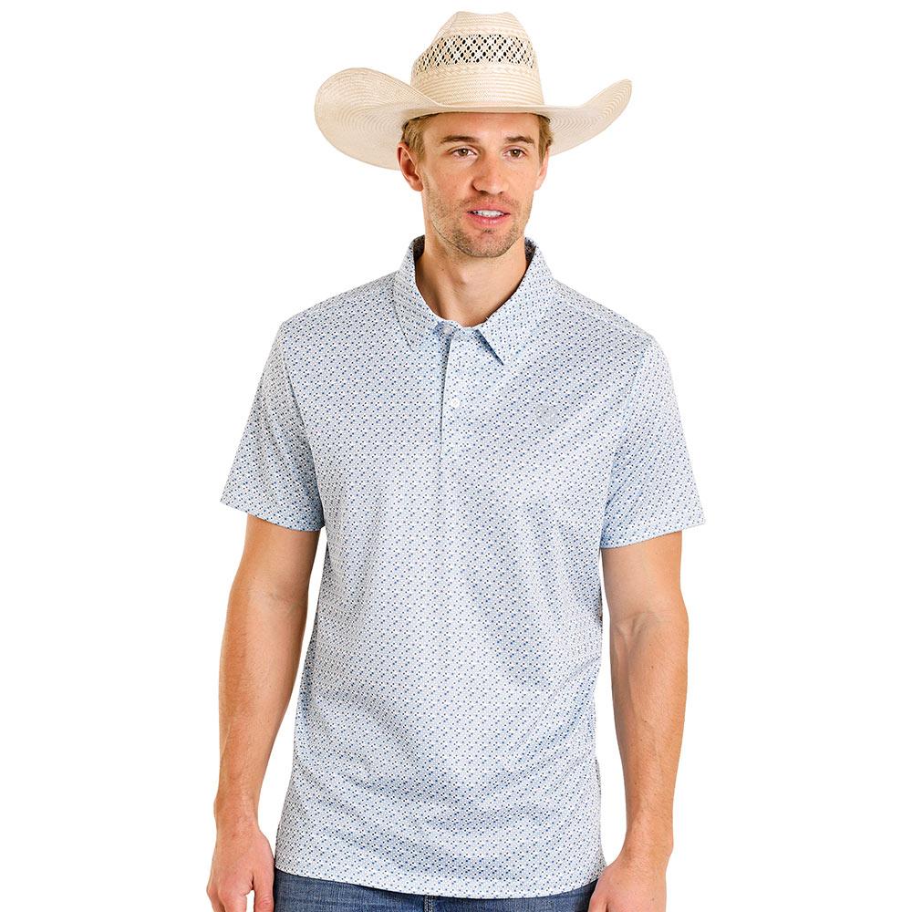 Rock & Roll Men's Blue Geo Print Performance Polo