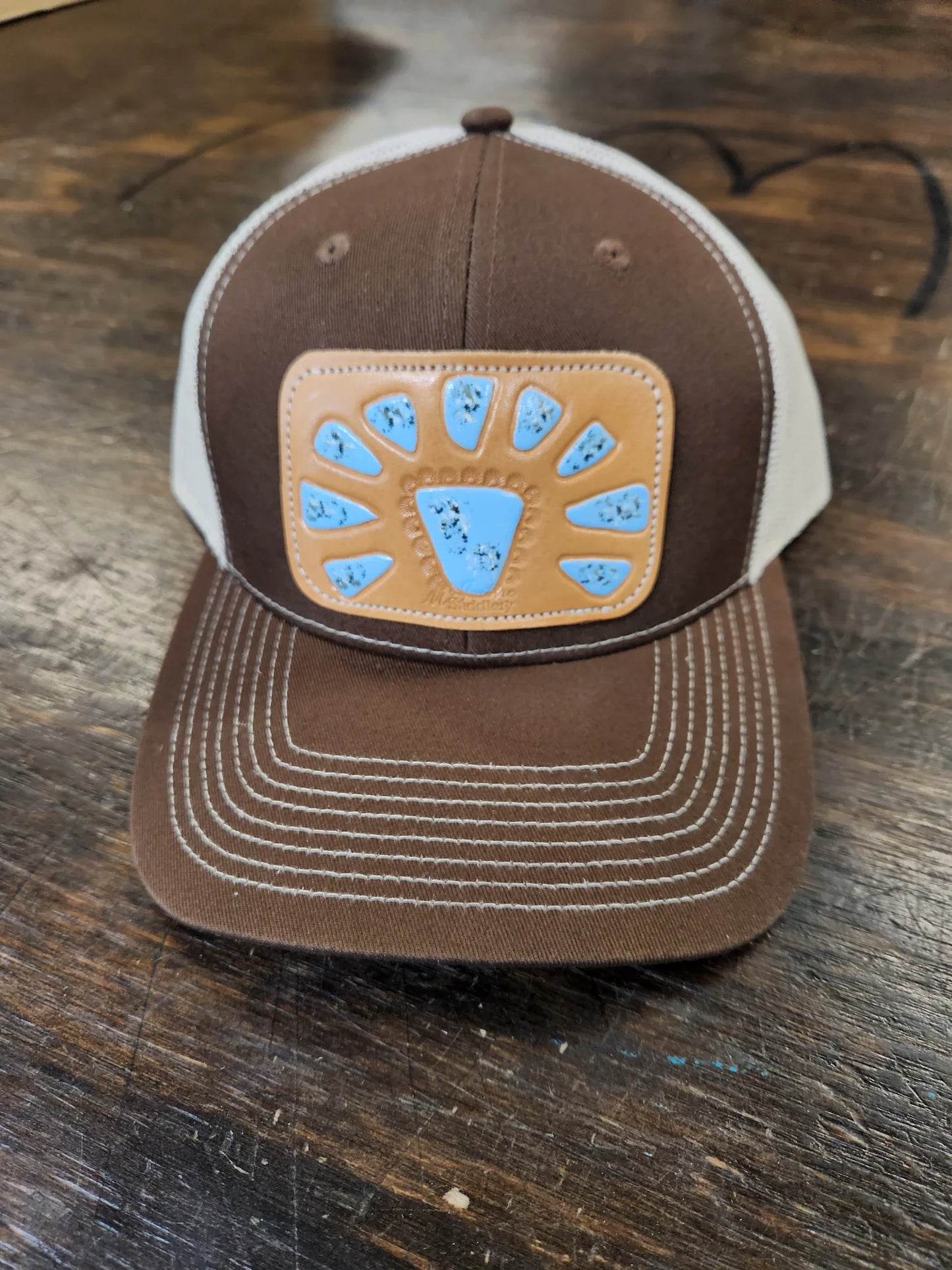 McIntire Saddlery Brown Cap with Light Blue Squash Patch