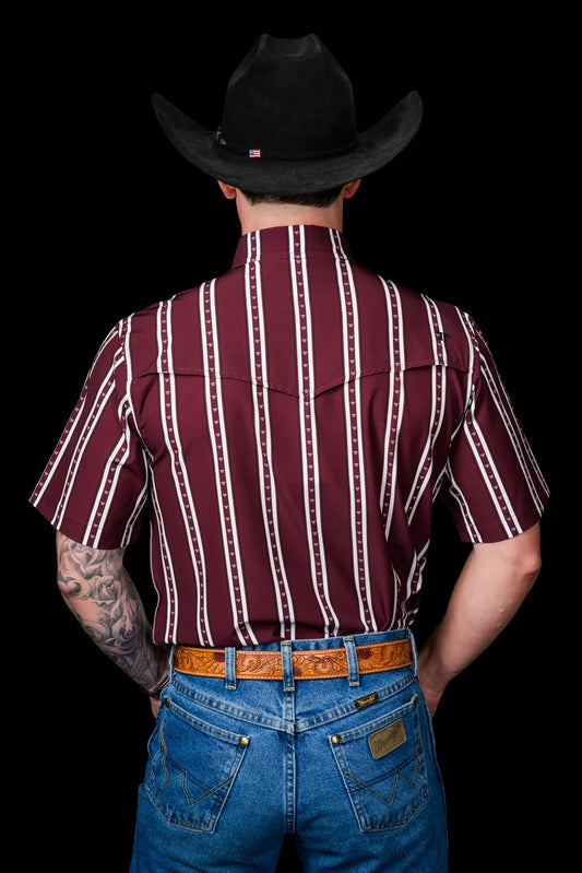 Ferrell Brand The Tucker Short Sleeve Pearl Snap Shirt in Maroon