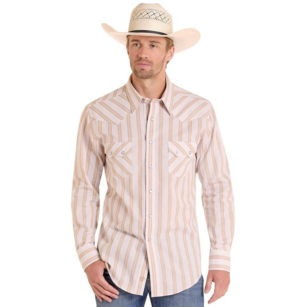 Rock & Roll Men's Tan Stripe Long Sleeve Shirt