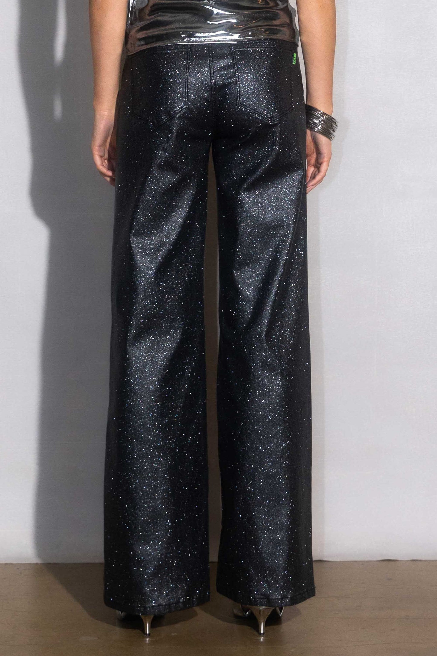 Black Glitter High Rise Wide Leg Pants