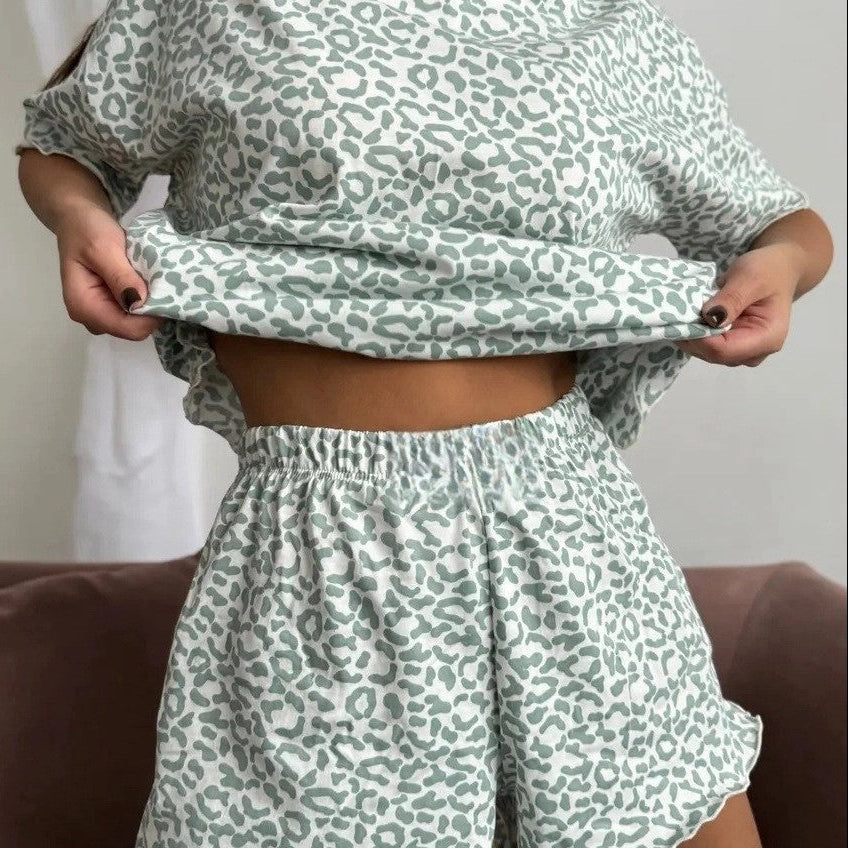 Gray Leopard Print Pajama Set