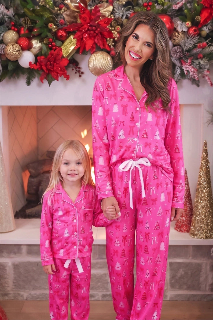 Pretty Pink Christmas Girls Ruffle Pajama Set