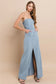 Strapless Light Wash Denim Tube Maxi Dress