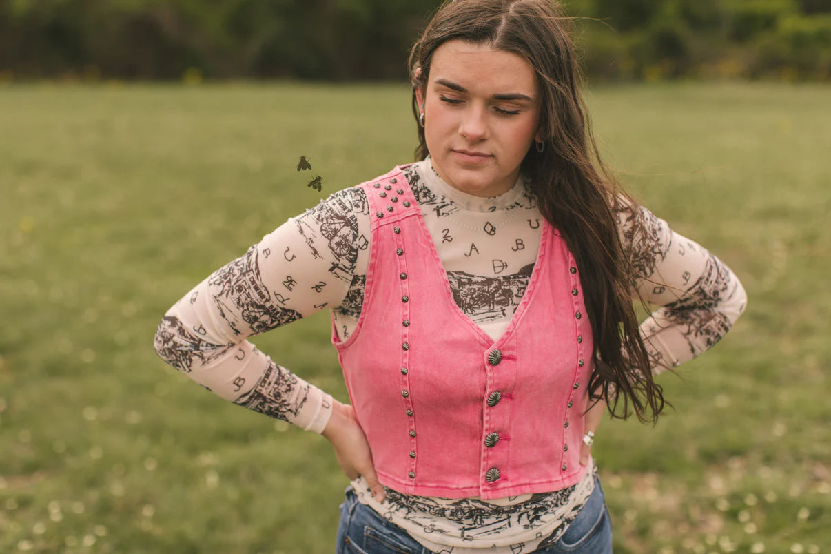 Pink Pecos Queen Denim Vest