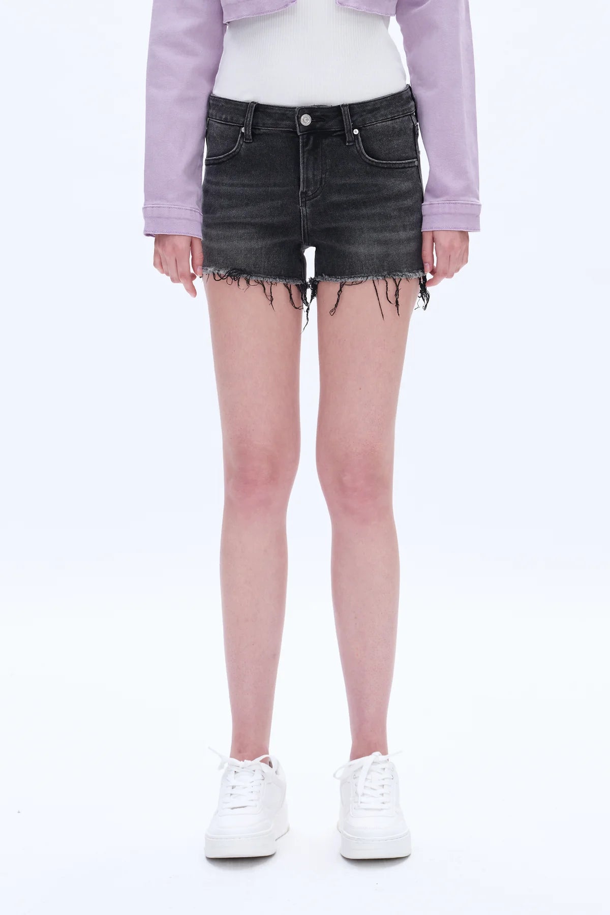 Bayeas Nova Raw Hem Denim Shorts in Black Ice