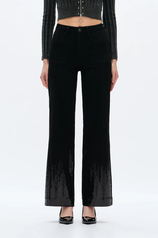 Bayeas Mid Rise Sequin Wide Leg Jeans