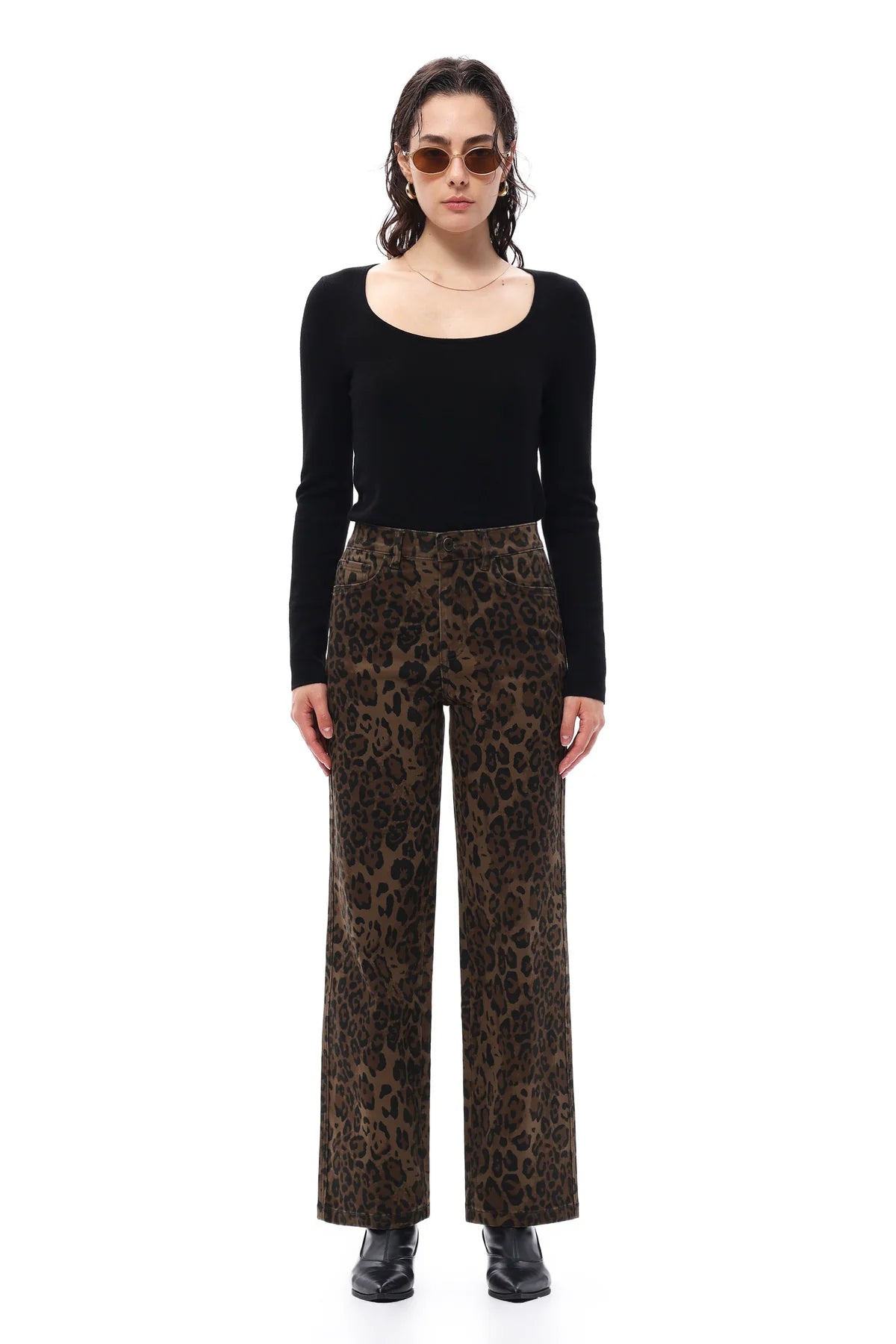 Bayeas High Rise Leopard Print Straight Leg Pants in Coffee