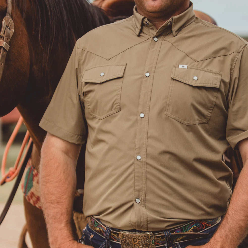 Ferrell Core Short Sleeve Snap Shirt in Khaki