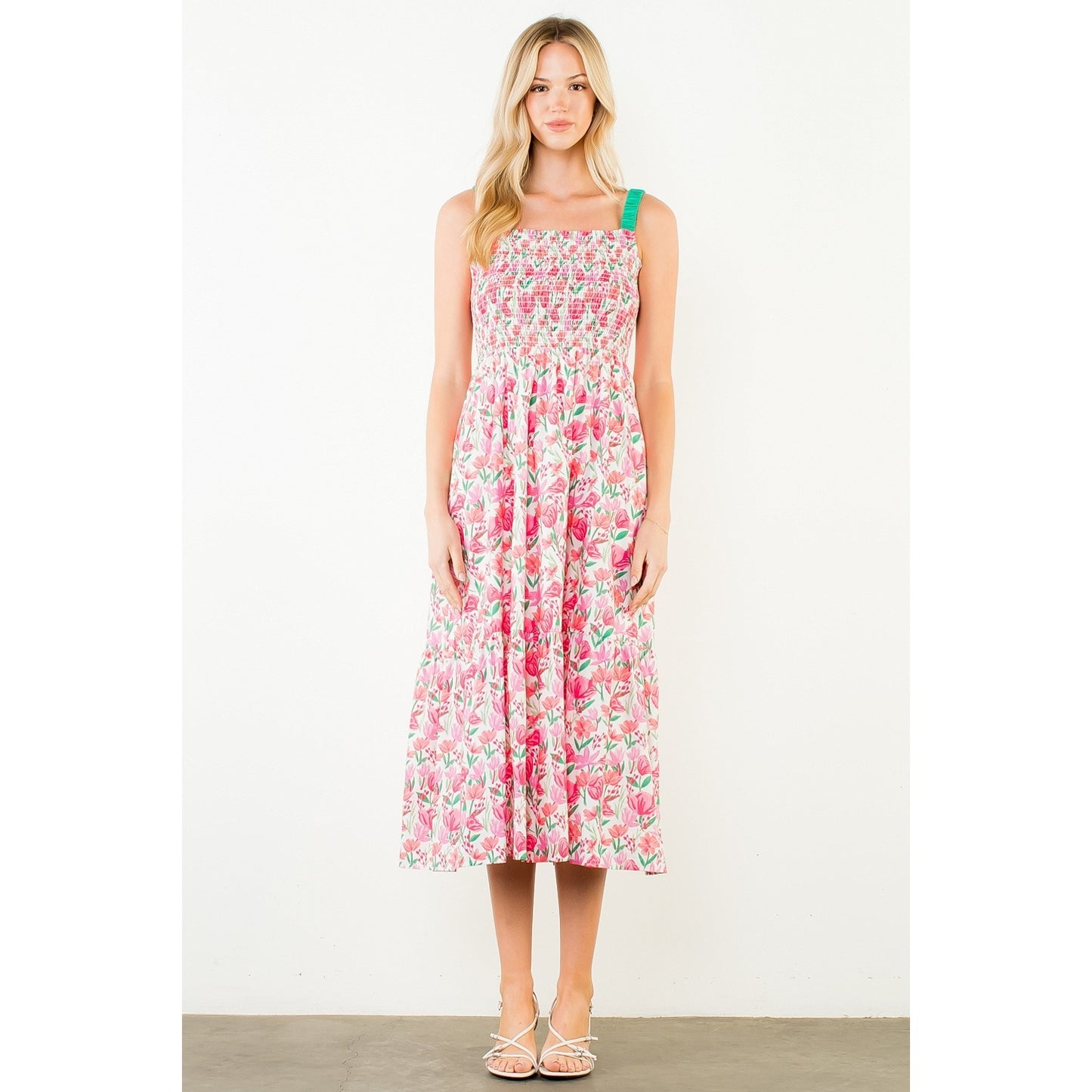 Floral Print Smocked Bodice Tiered Maxi Dress